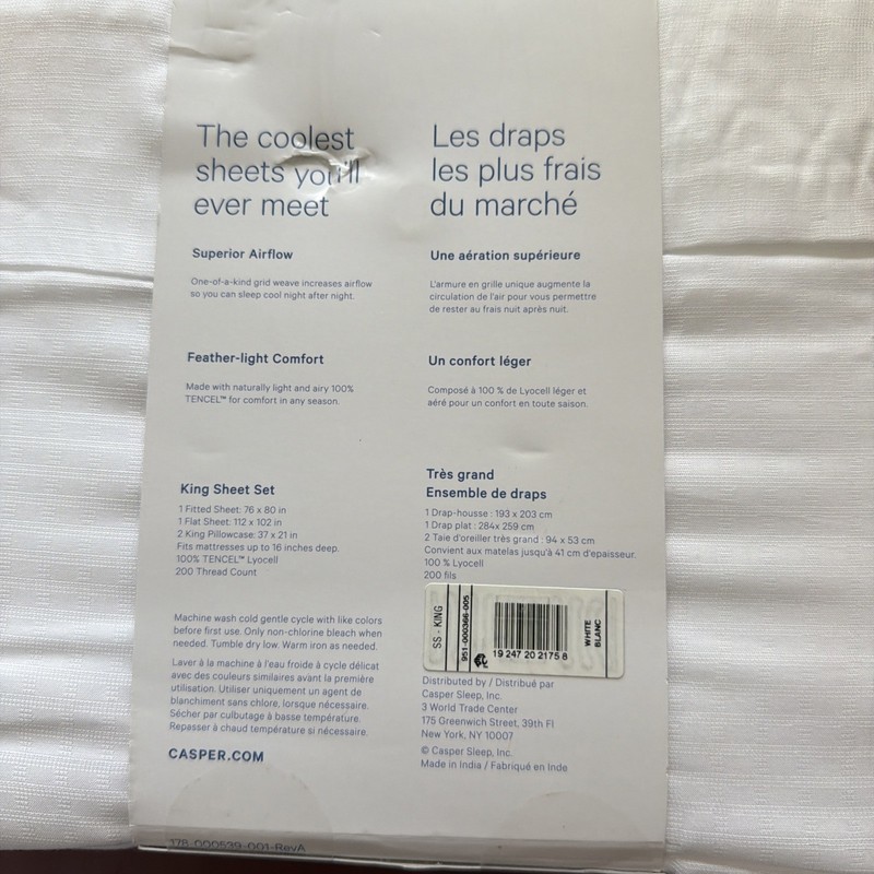Casper Hyperlite Cooling Grid Weave 100% Lyocell WHITE 4pc KING Sheet Set NWT! gallery