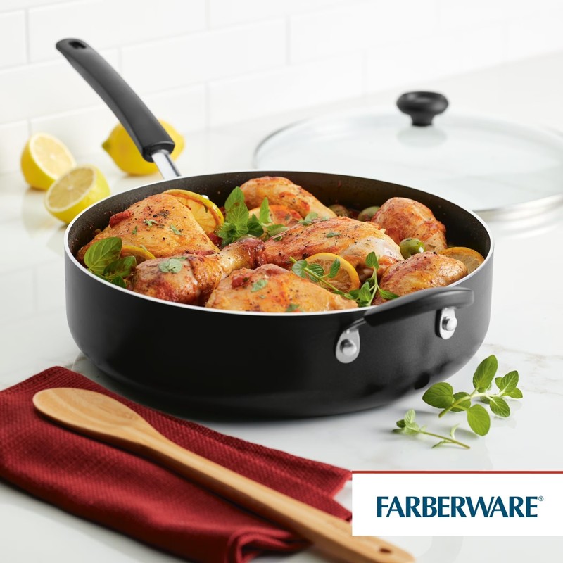 Farberware Easy Clean 6Qt Aluminum Nonstick Covered Jumbo Cooker Chef Pan, Black gallery