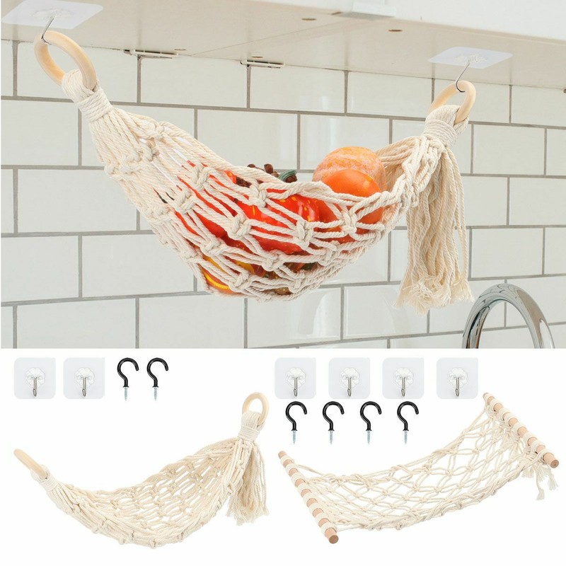 Macrame Fruit Hammock Under Cabinet - Hanging Basket for Kitchen Fruit Holder US gallery
