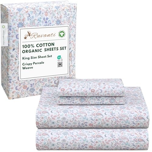 100% Cotton Organic Percale Sheets Size – Crisp Cooling Bed King Multi Paisley gallery