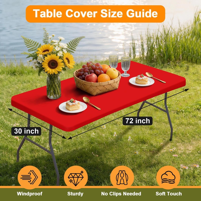 2 Pack Rectangle Fitted Table Covers for 6 Foot Tables – 30" x 72" Stretchy S... gallery