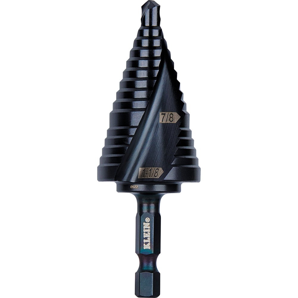 Klein Tools QRST11 Step Drill Bit, Quick Release, Spiral Flute, 7/8 to 1-1/8 In
