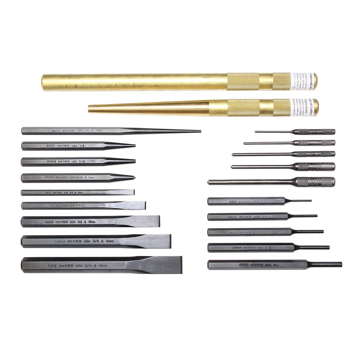 Mayhew 21pc Punch and Chisel Set 60210F w Foam Block Pilot Pin Solid Made in USA gallery