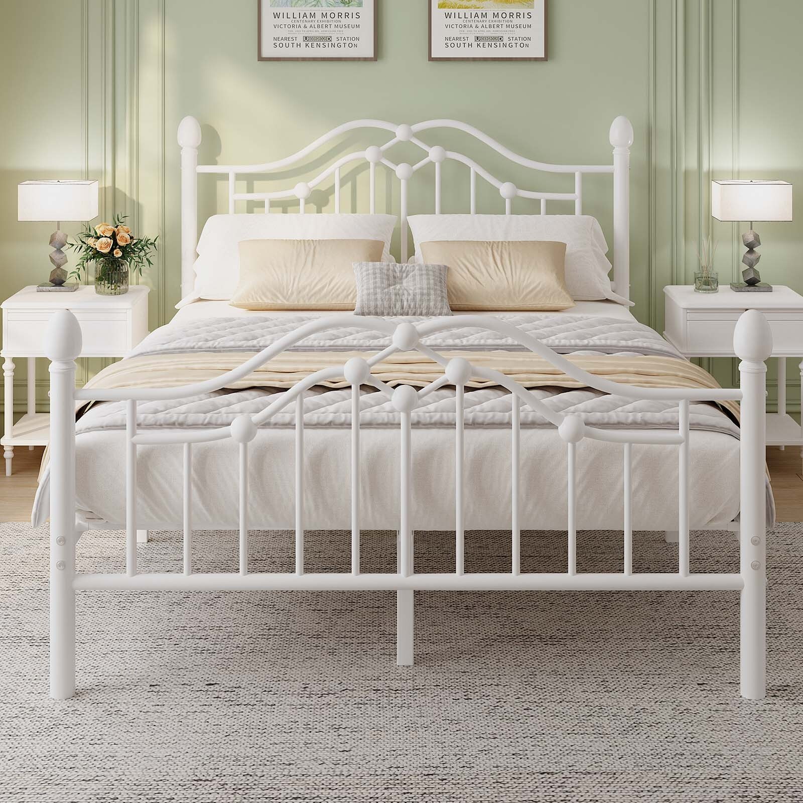 Full Metal Platform Bed Frame with Victorian Headboard and Footboard gallery