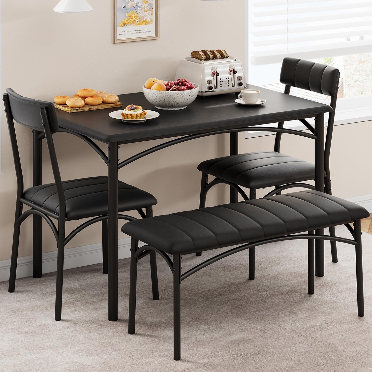 4-Piece Rectangular Dining Room Table Set With 2 Upholstered Chairs and 1 Bench gallery