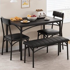 4-Piece Rectangular Dining Room Table Set With 2 Upholstered Chairs and 1 Bench