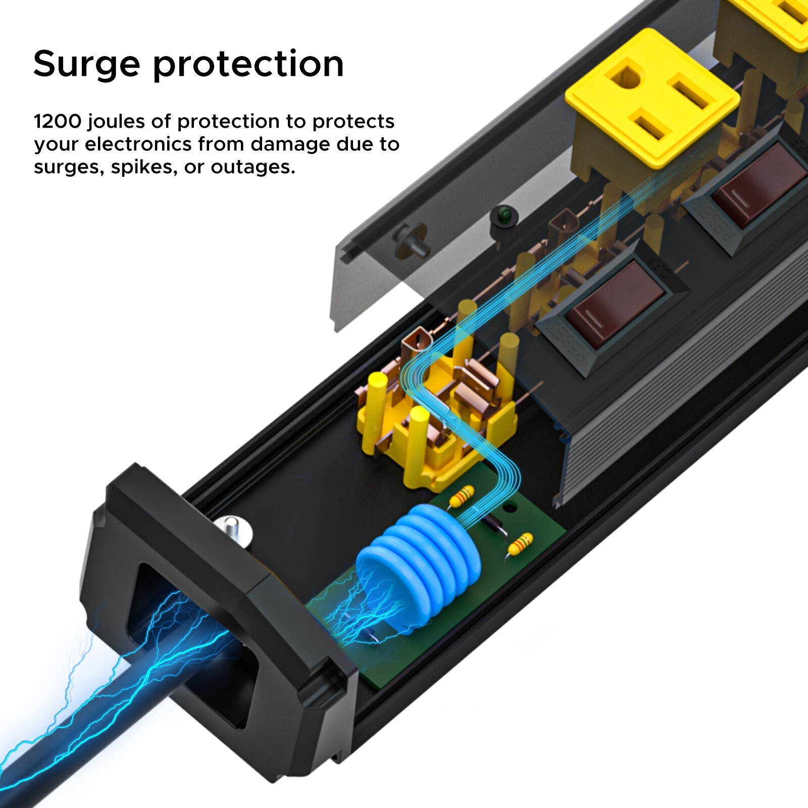 6Outlets Surge Protector Power Strip Individual Switches Flat Plug 6ft Cord 900J gallery