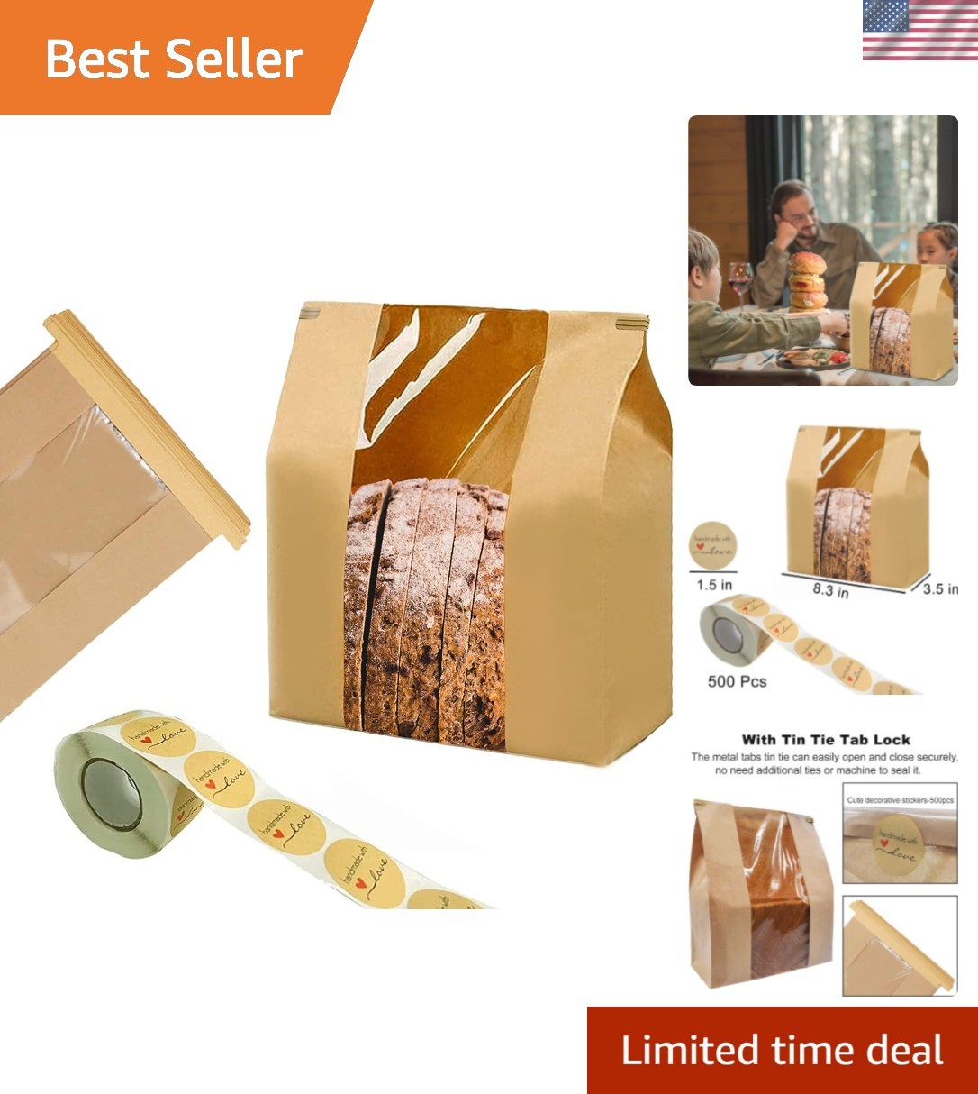 100 Pack Large Paper Bread Bags for Homemade Bread Sourdough Bags 14" x 8.3" ... gallery
