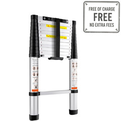 KFFKFF Extendable Ladder, 12.5 FT Aluminum, 375 LBS, Portable Versatile Compact