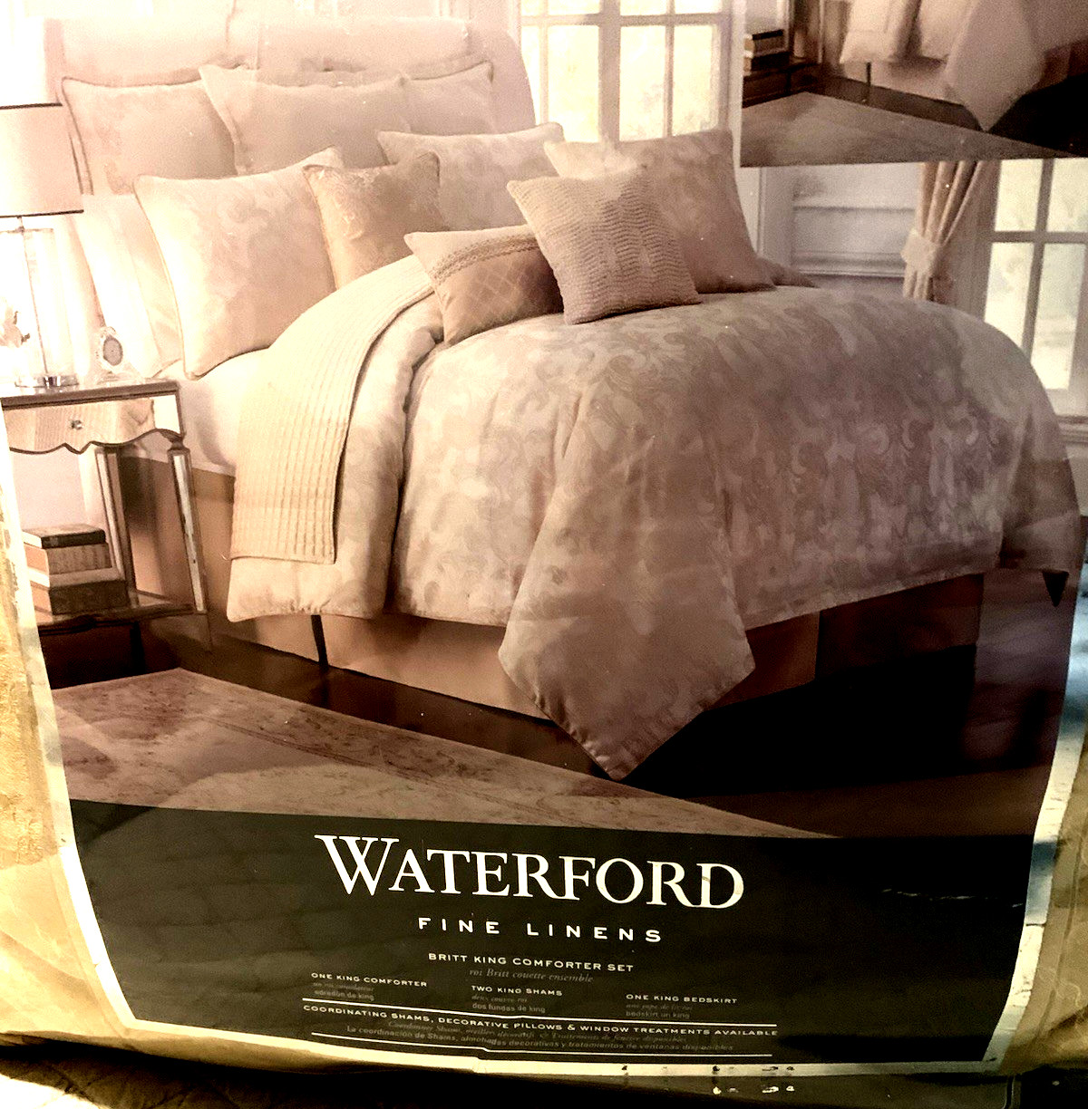 Waterford Linens "Britt" Reversible King Bed Set Comforter 2 Shams Bedskirt Gold gallery