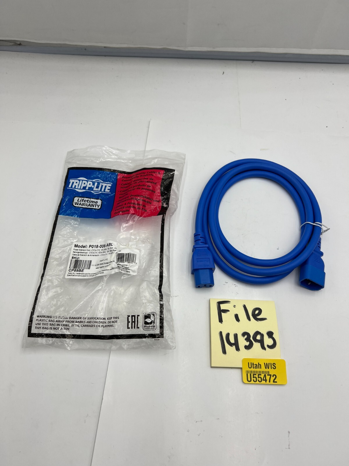 Tripp Lite 6ft Power Extension Cord P018-006-ABL C15 to C14 100-250V 15A-Blue gallery