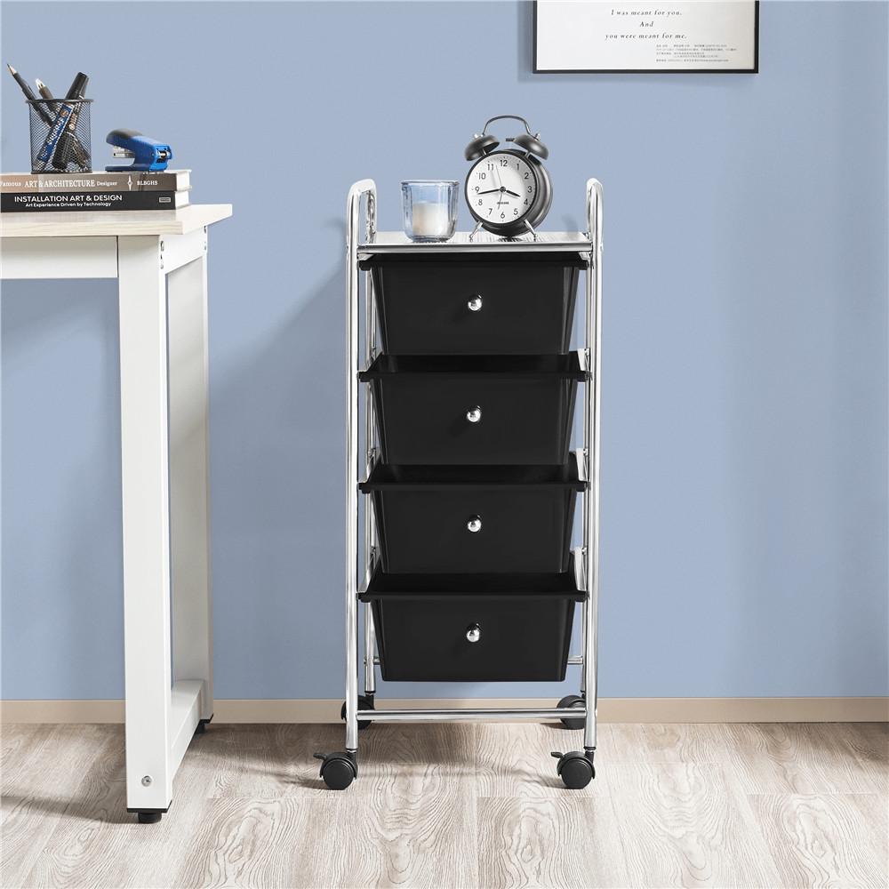 Rolling Storage Cart Plastic Bin Unit With 4 Drawers, Metal Frame, PP Drawers gallery