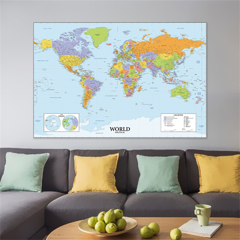 Map of the World Without Flags Map Wall Poster Prints Backdrop Office Decoration gallery