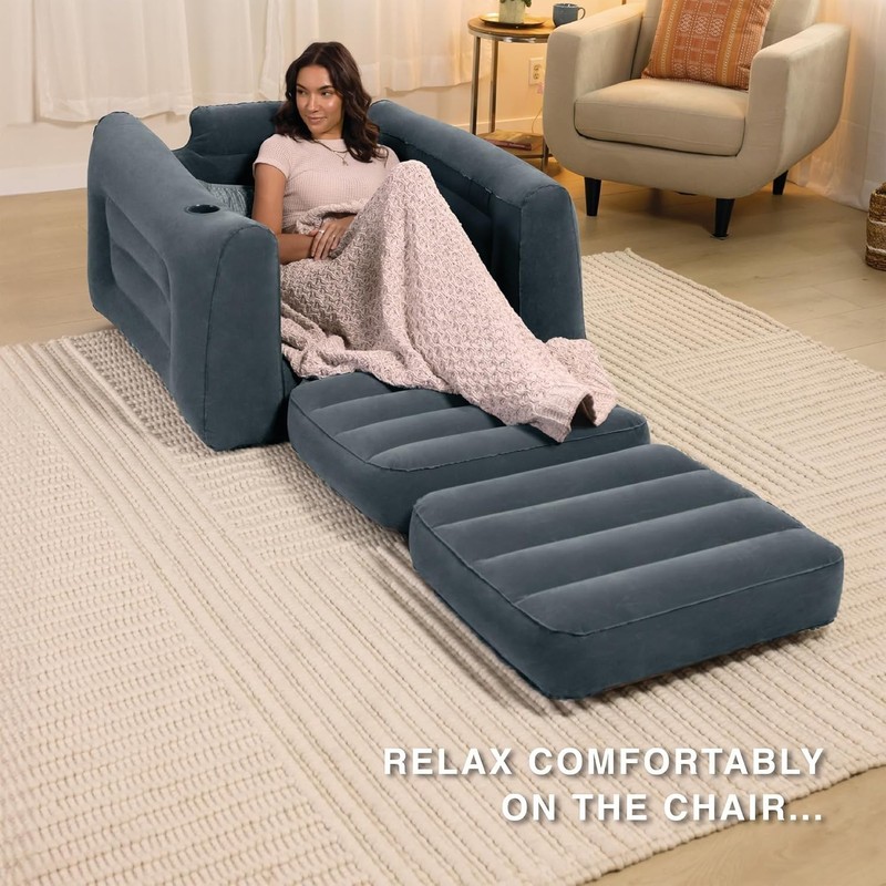 Folding Inflatable Pull-Out Chair Built-in Cupholder Air Sofa Bed Mattress gallery