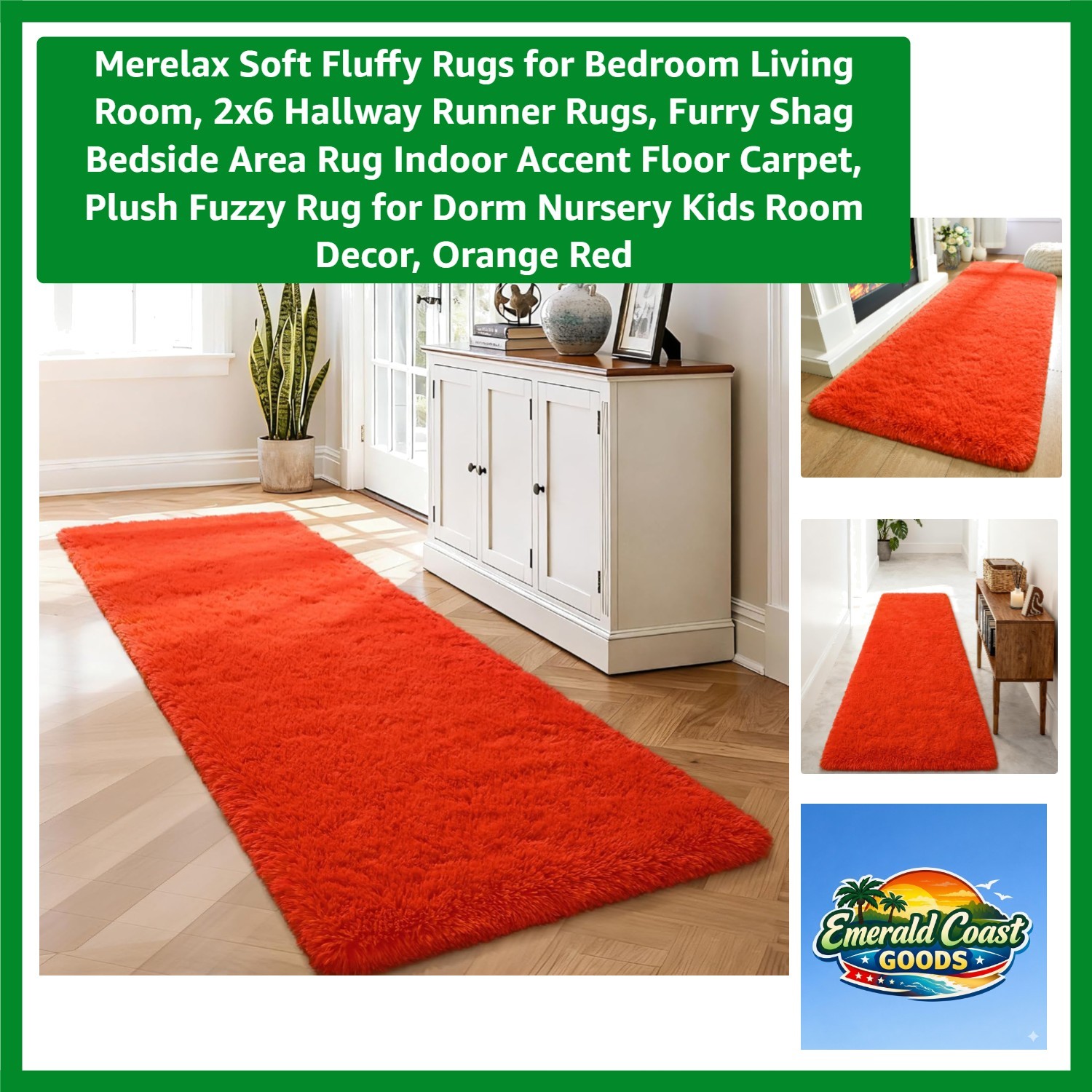 Vibrant Orange Red Fluffy Area Rug - Ideal for Bedroom, Living Room & Nursery gallery
