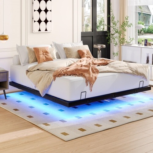 King Size Floating Bed Frame with Smart RGB LED Light 'Modern Platform Bed Frame gallery