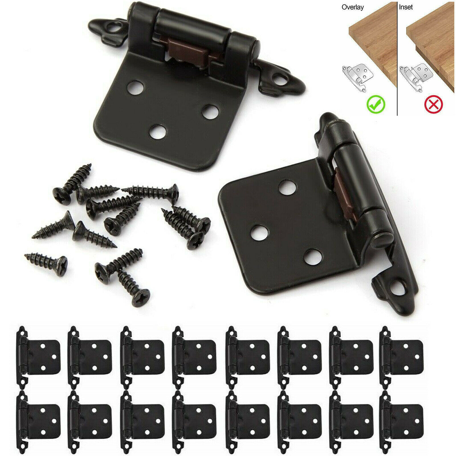 40 Pcs Matte Black Cabinet Hinges Overlay Self Closing for Kitchen Cabinet Door gallery