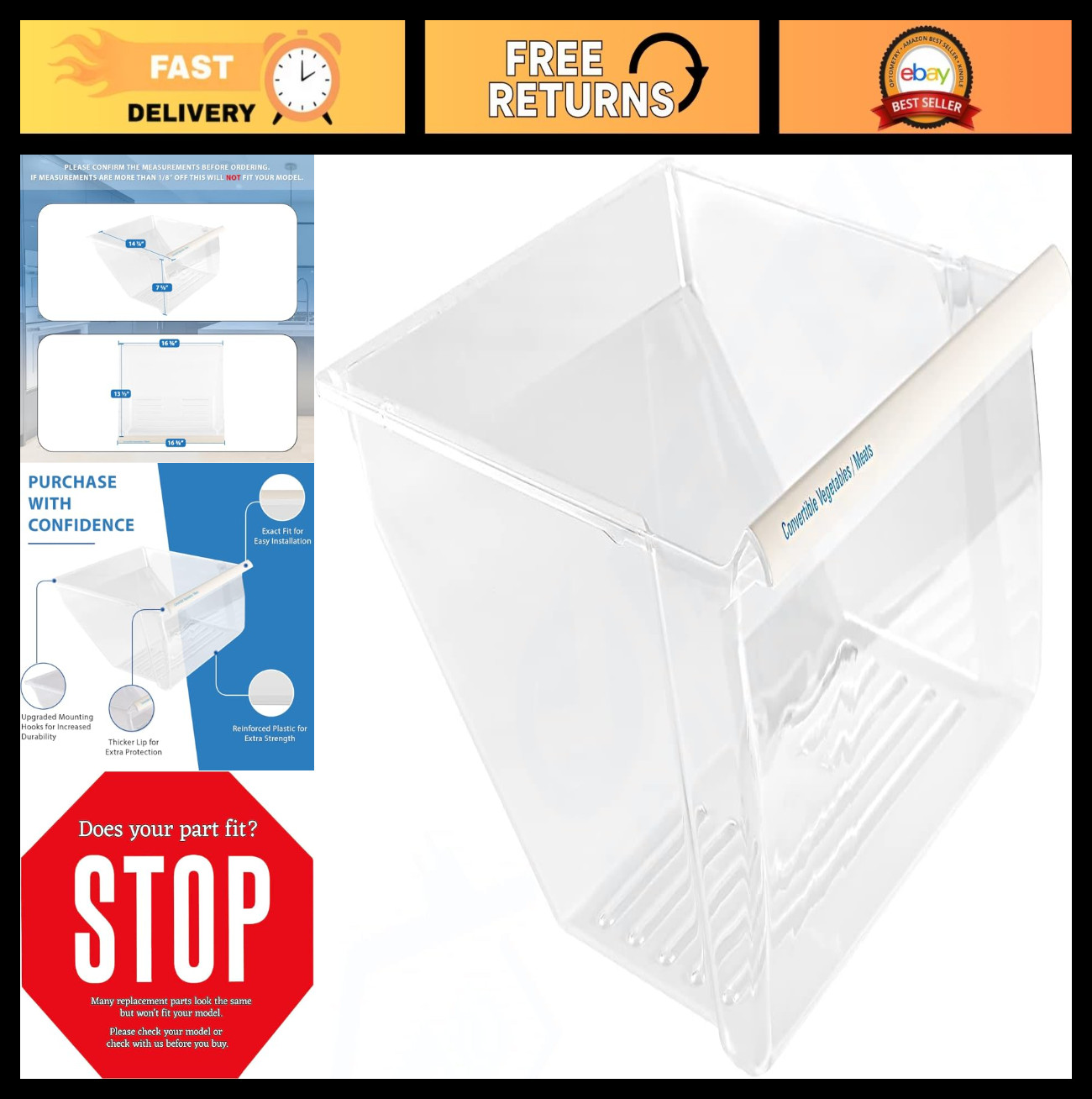 Upgraded Crisper Bin for Whirlpool Refrigerator - Lower Drawer Replacement, WP21 gallery