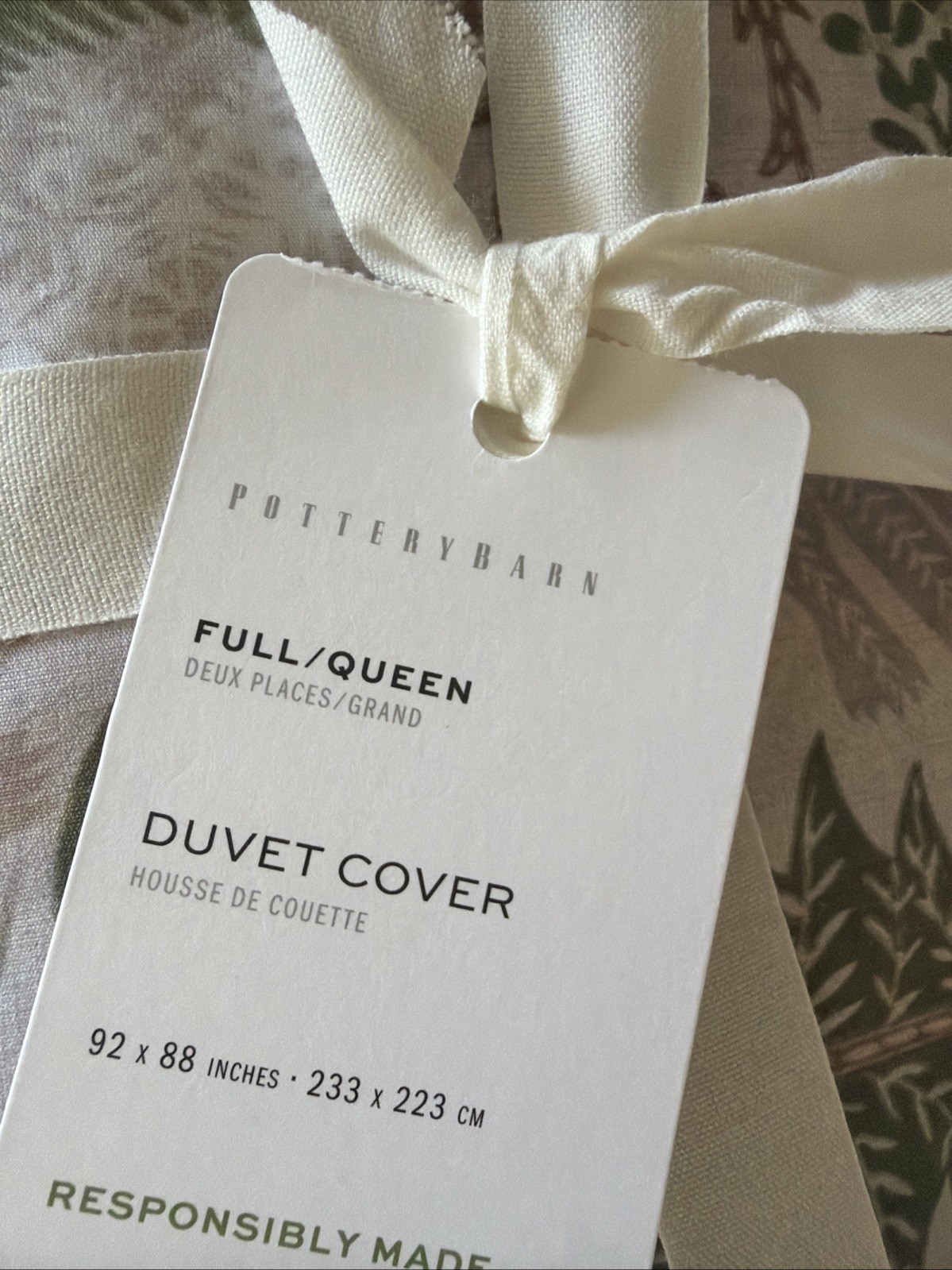 Pottery Barn Winter Solstice Percale Full/Queen Duvet Cover NWT Deer Trees Cabin gallery