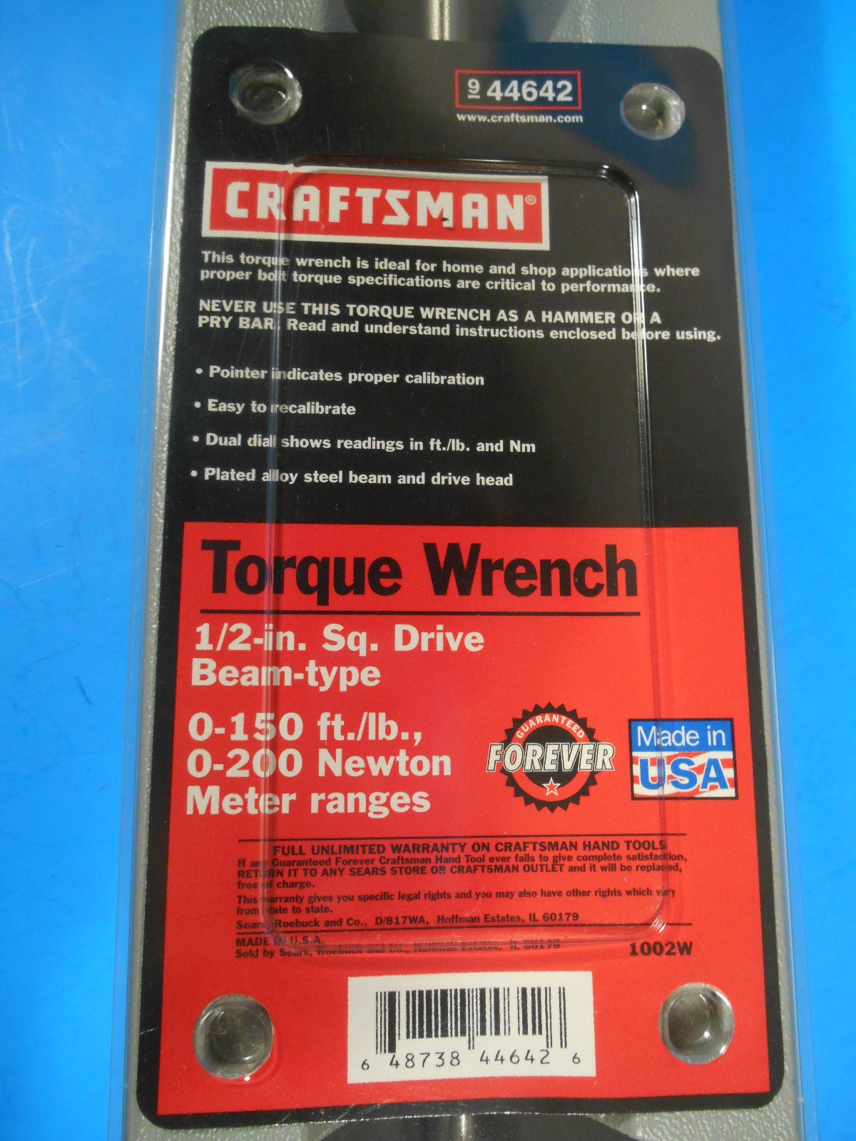 Craftsman Torque Wrench 944642 1/2" Drive 0-150 Ft-Lbs gallery