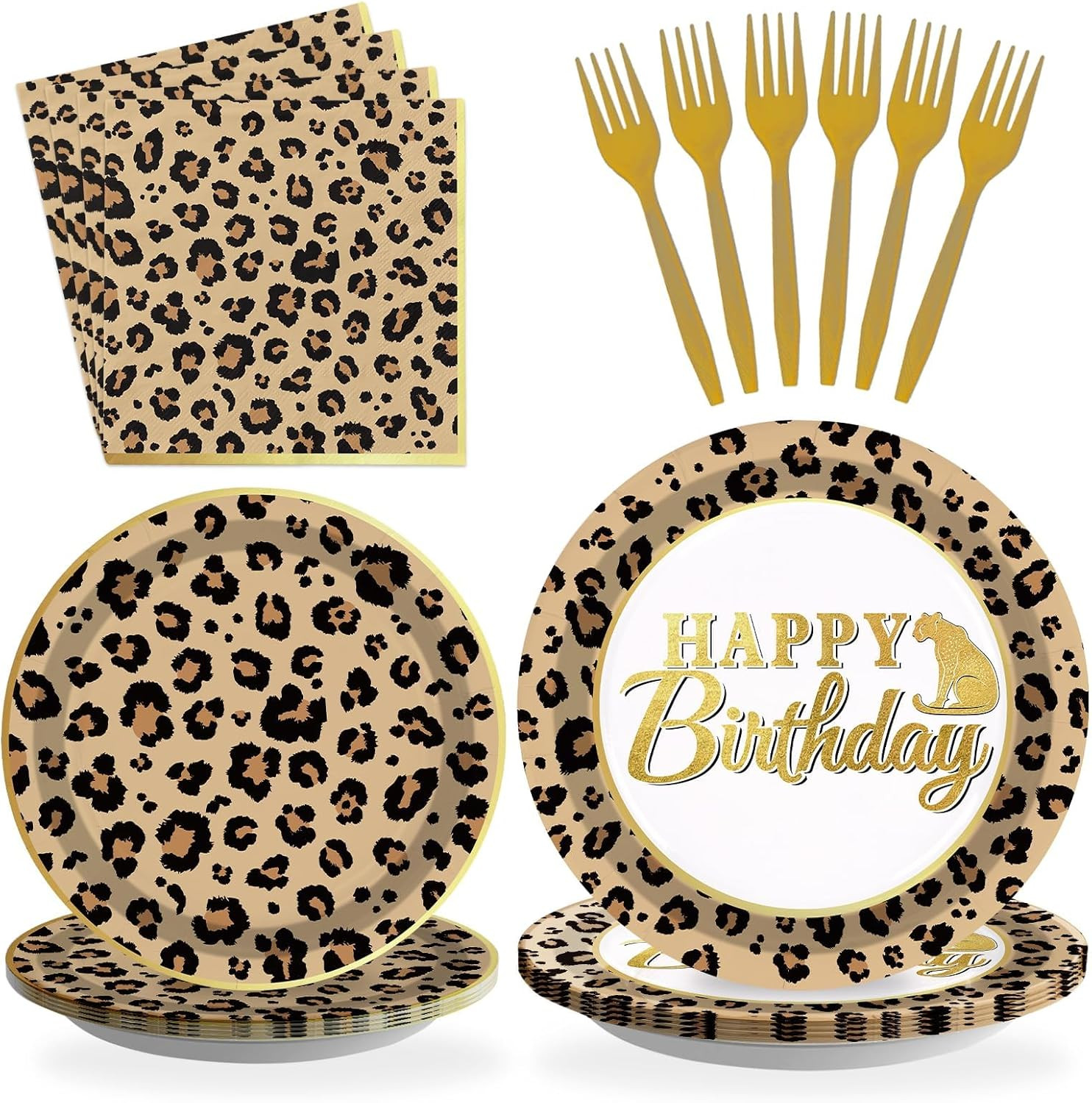 Cheetah Print Birthday Party Supplies - 96 Pcs for 24 Guests gallery