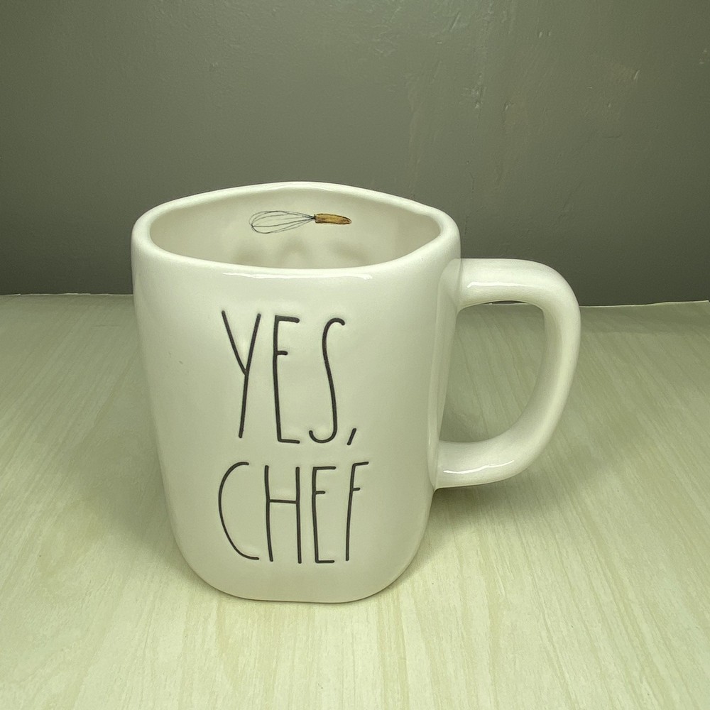 Rae Dunn YES, CHEF Coffee Mug Double Sided 2025 Whisk White By Magenta