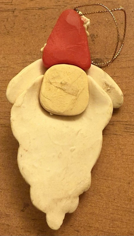 Polymer Clay Hand Crafted Flat Santa Figure Christmas Ornament 4” tall gallery