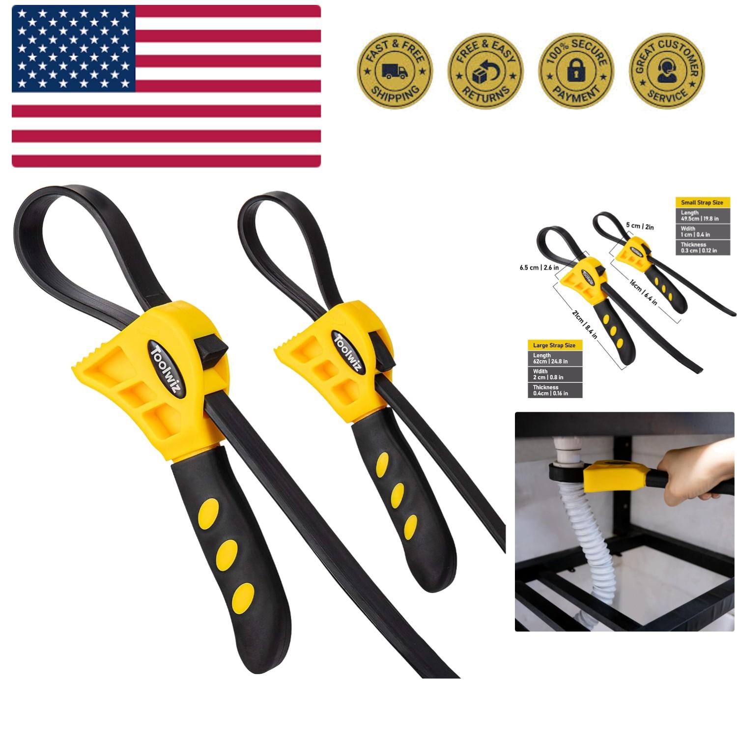 Rubber Strap Wrench Set for Pipes Below 6" 150mm & 4" 100mm – Reinforced Adju... gallery