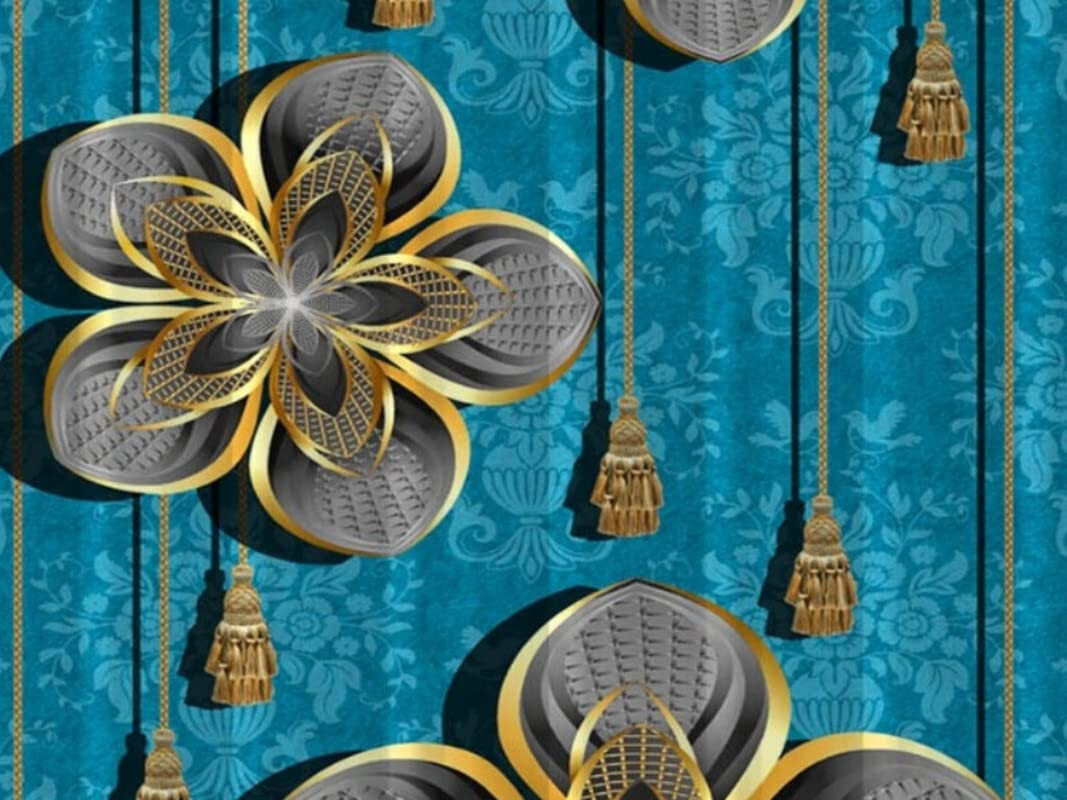 Polyester 3D Digital Beautiful Printed Door Curtain 7 Feet Pack of 2 Blue gallery