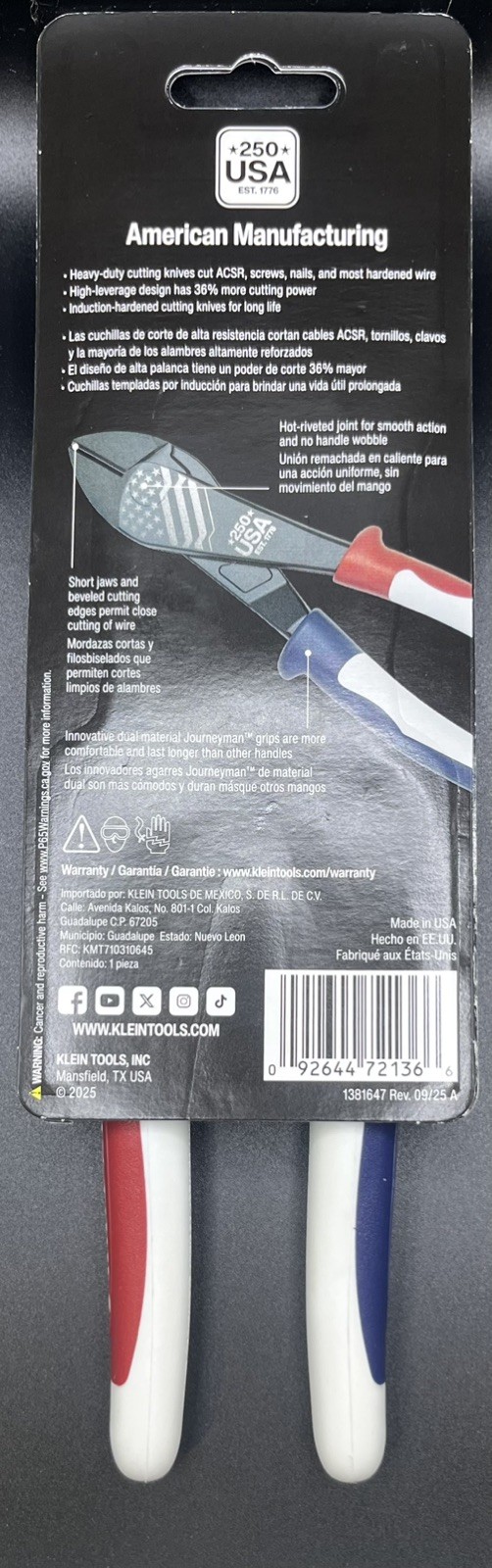 Klein Tools 250th Anniversary Diagonal Cutters Limited Edition J200028250 New gallery