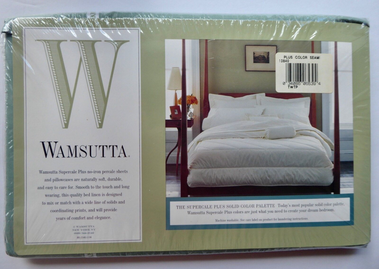 Wamsutta Supercale Plus Soft Green 66x96 Twin Flat Sheet, 50/50, 200 TC, NIP USA gallery
