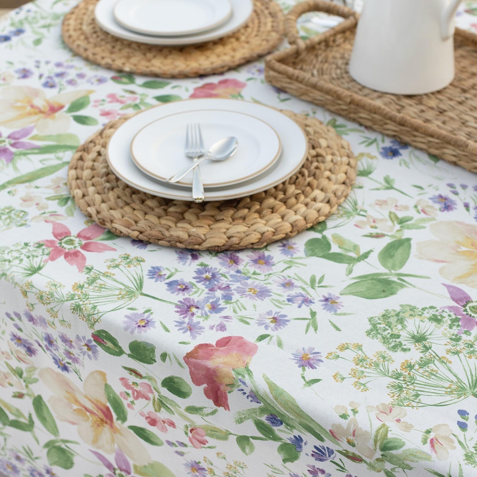 Floral Spring/Summer Durable Heavyweight Fabric Indoor Outdoor Tablecloth, Wa... gallery