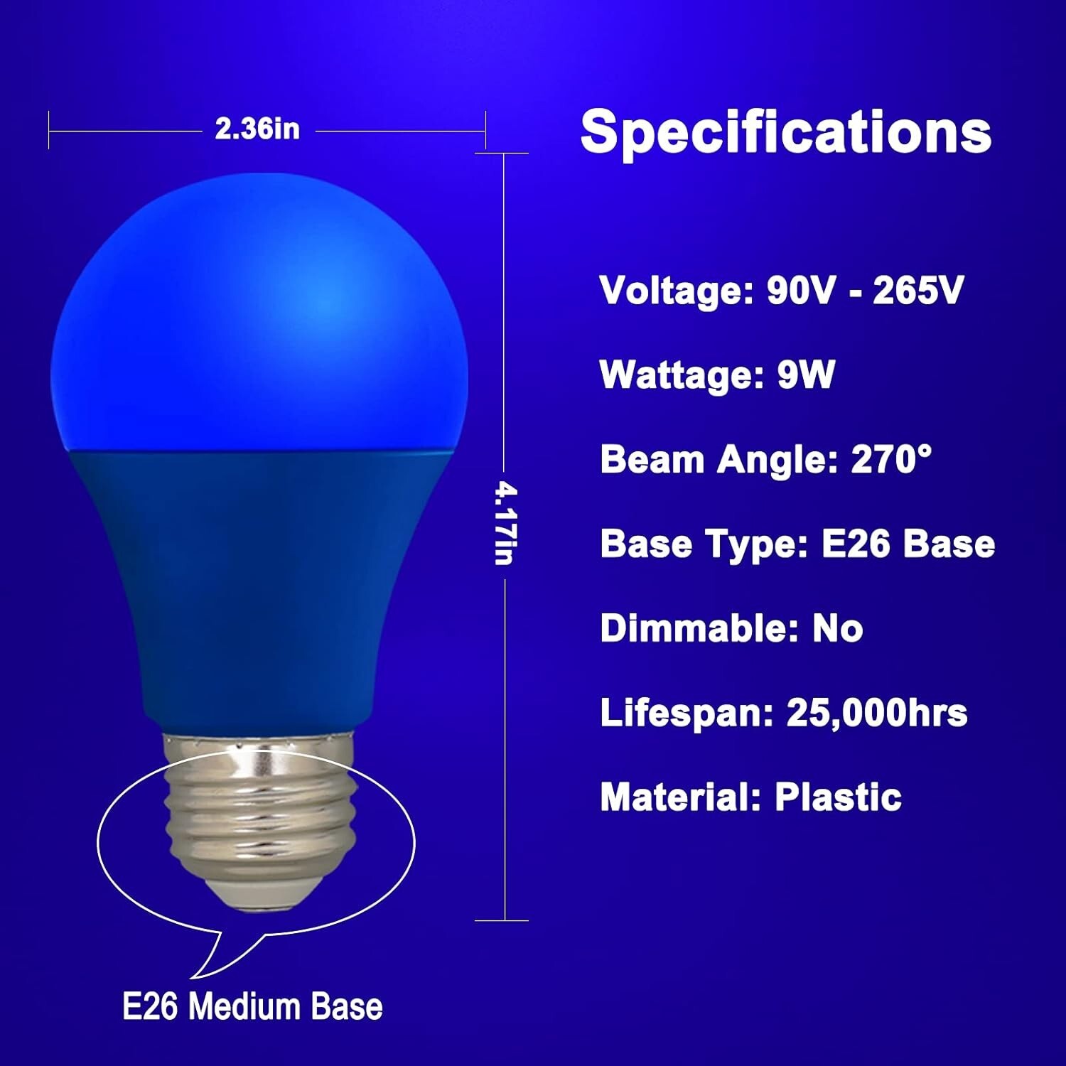 LED Blue Color Light Bulb A19 E26 Base Blue Bulbs 9W 60W Equivalent Blue 2/4 Pcs gallery