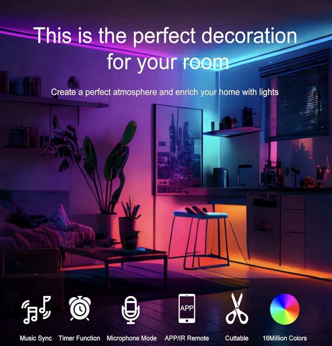 YORMICK 33ft Waterproof LED RGB Strip Lights gallery