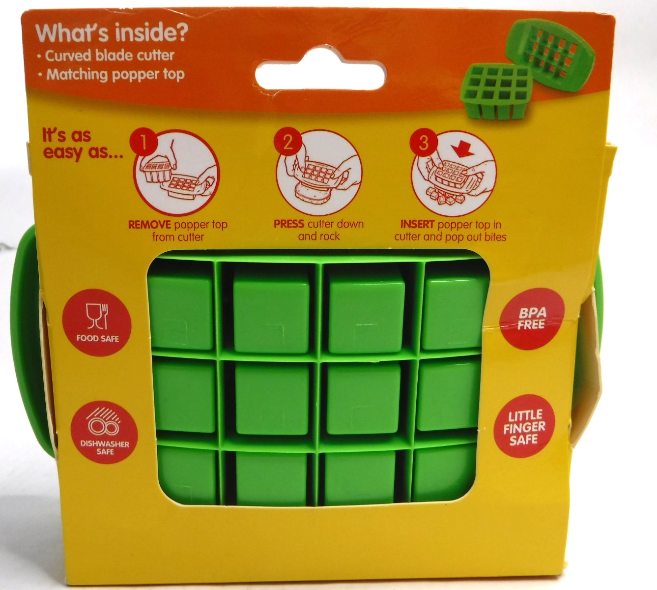 Green Funbites Bite Sized Food Cutter + Popper Top for Kids (Squares) BPA FREE gallery