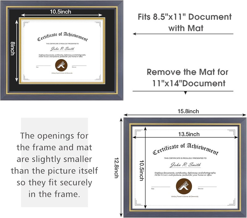 11x14 Diploma Document Certificate Frame for 8.5x11 Graduation Photo Black Gold gallery