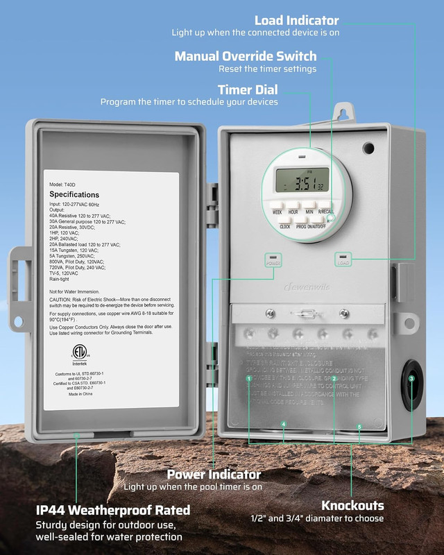Pool Pump Timer, Digital Timer Box, 2HP 40A 120-277 VAC, 7-Day 20 On/Off Program gallery