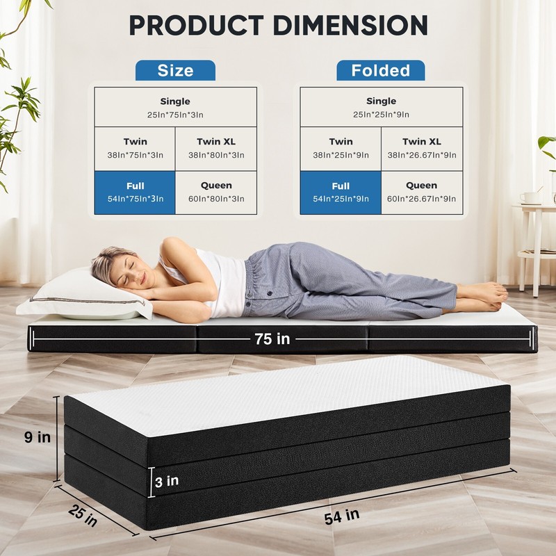 Tri-fold Memory Foam Mattress, Portable Floor Bed, Foldable Mat for Bedroom gallery