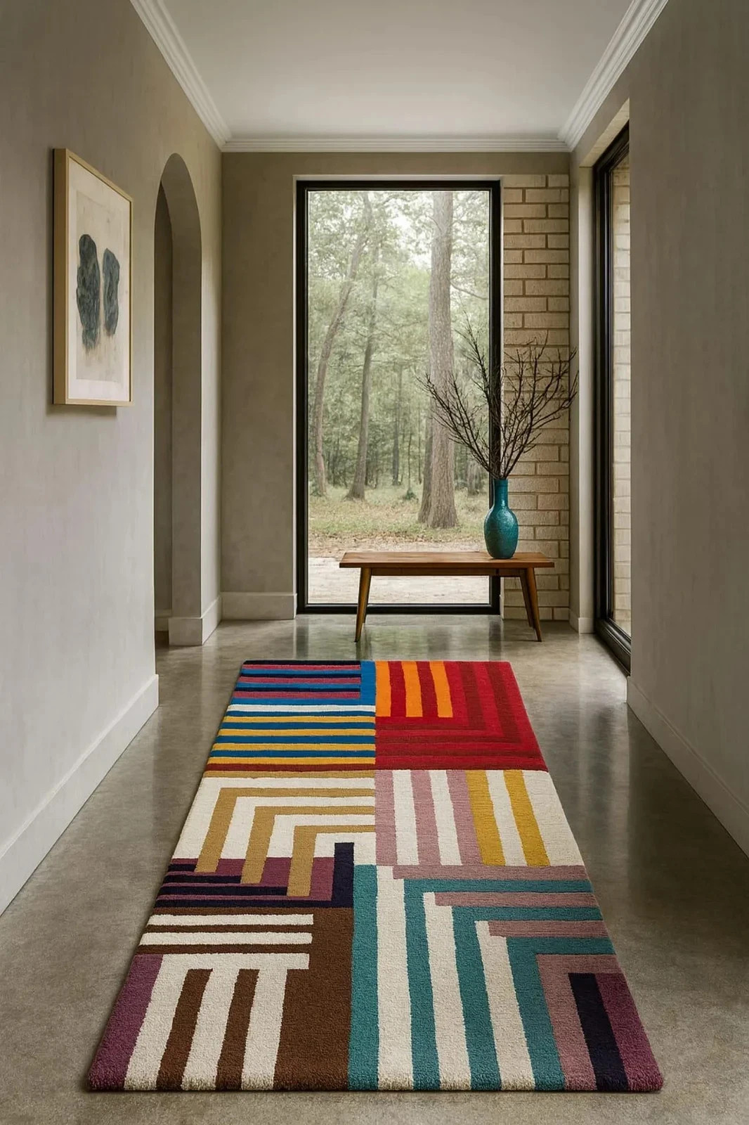 Luxury Modern Multicolor Runner Rug | Hand-Tufted Wool Hallway Area Carpet gallery