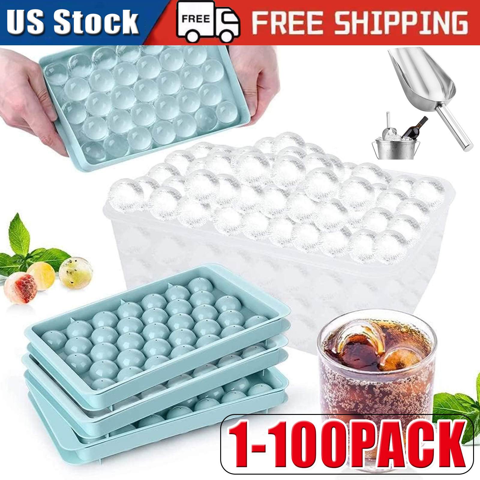 DIY Round Ice Cube Ball Maker PP Tray Silicone Sphere Mold Bar Whiskey Cocktails gallery