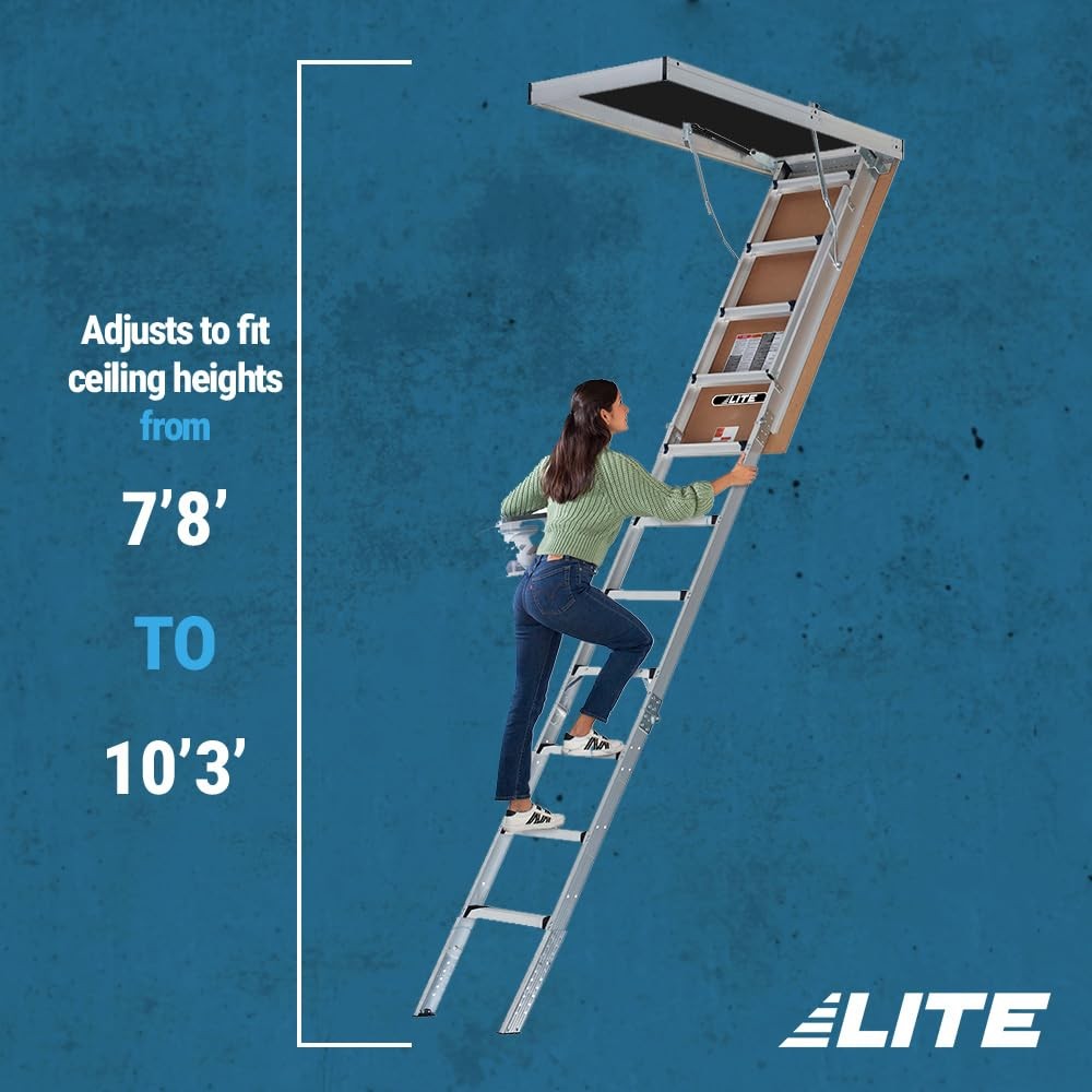 Lite 10-Foot Aluminium Attic Ladder 54W X 22.5H Rough Opening 375-Pound Load gallery