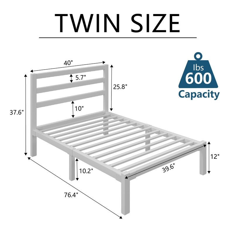 Metal Platform Bed Frame Twin/Full/Queen/King with White Headboard Easy Assembly gallery