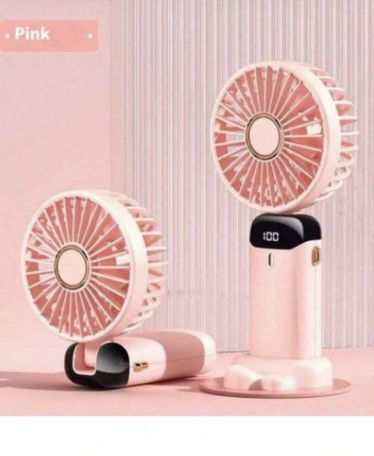 Mini Rechargeable Portable Handheld/Desktop Fan w/ Digital Display, Pink gallery