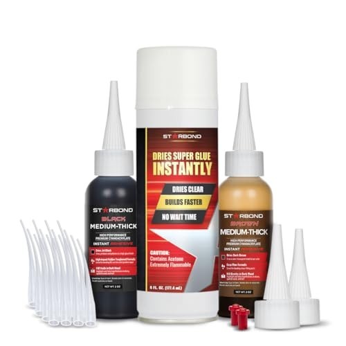 Knot Filler System - 2 oz Black & Brown CA Glue + 6 oz Accelerator Spray - Insta gallery