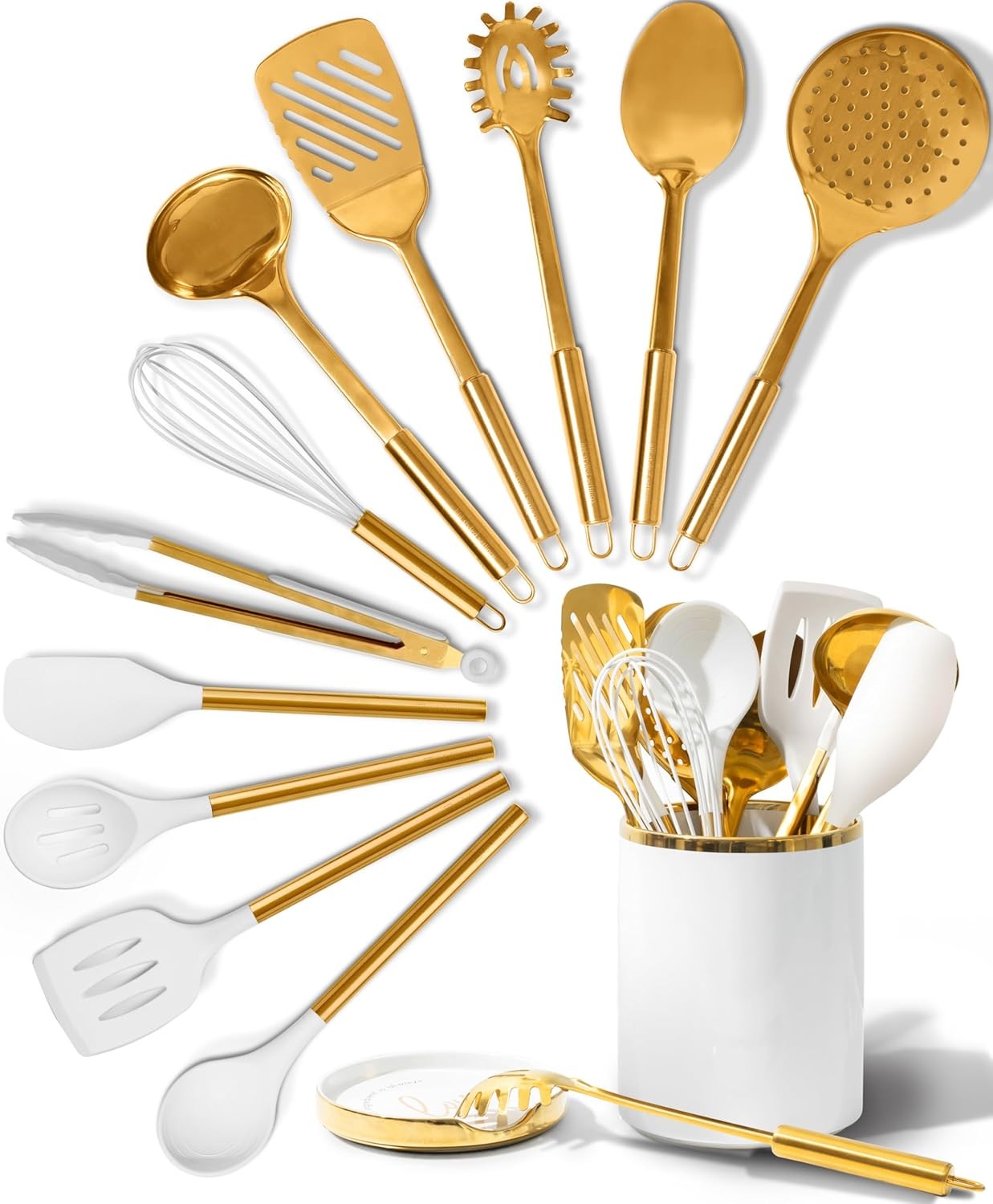 White and Gold Cooking Utensils Set – 13-Piece Set Includes Gold Kitchen gallery