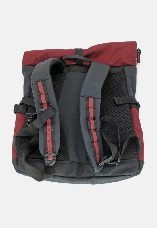 Oakley Makavelic Roll-Top Backpack Red/Gray Buckle Closure Adjustable Straps 2
