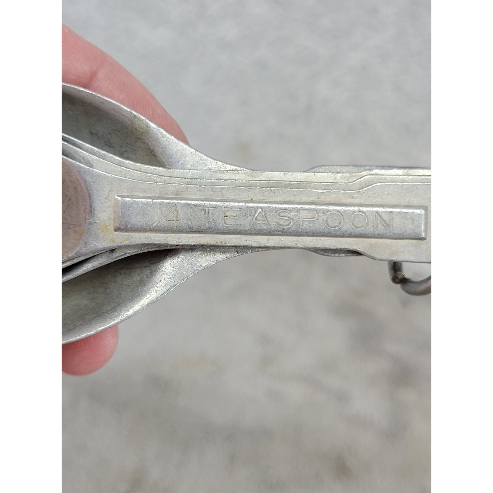 Vintage Aluminum Measuring Spoons Set of 4 Silver Metal 1/4 1/2 Tsp 1 Tbsp Ring gallery
