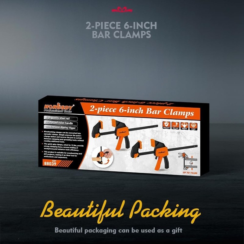 Quick-Adjust 6in Bar Clamps - 2 Pack with 75 lbs Load Capacity for Woodwork gallery