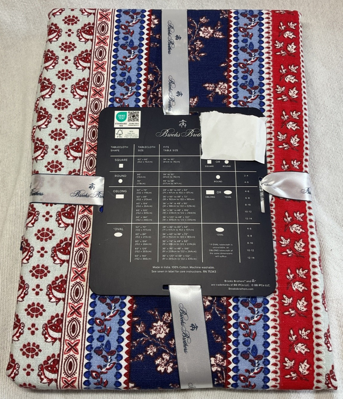 Brooks Brothers TABLECLOTH 70 IN ROUND AMERICANA Red White Blue 100% COTTON NWT gallery