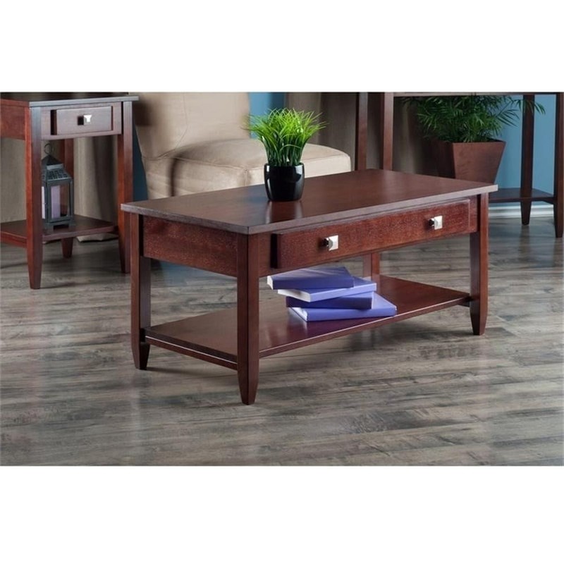 Pemberly Row Transitional Solid Wood Coffee Table with Tapered Leg in Walnut gallery